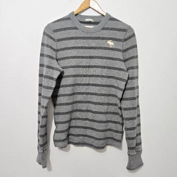 Abercrombie & Fitch Other - Abercrombie & Fitch Mens Grey Striped Thermal Size M Muscle Fit Long Sleeve Y2K
